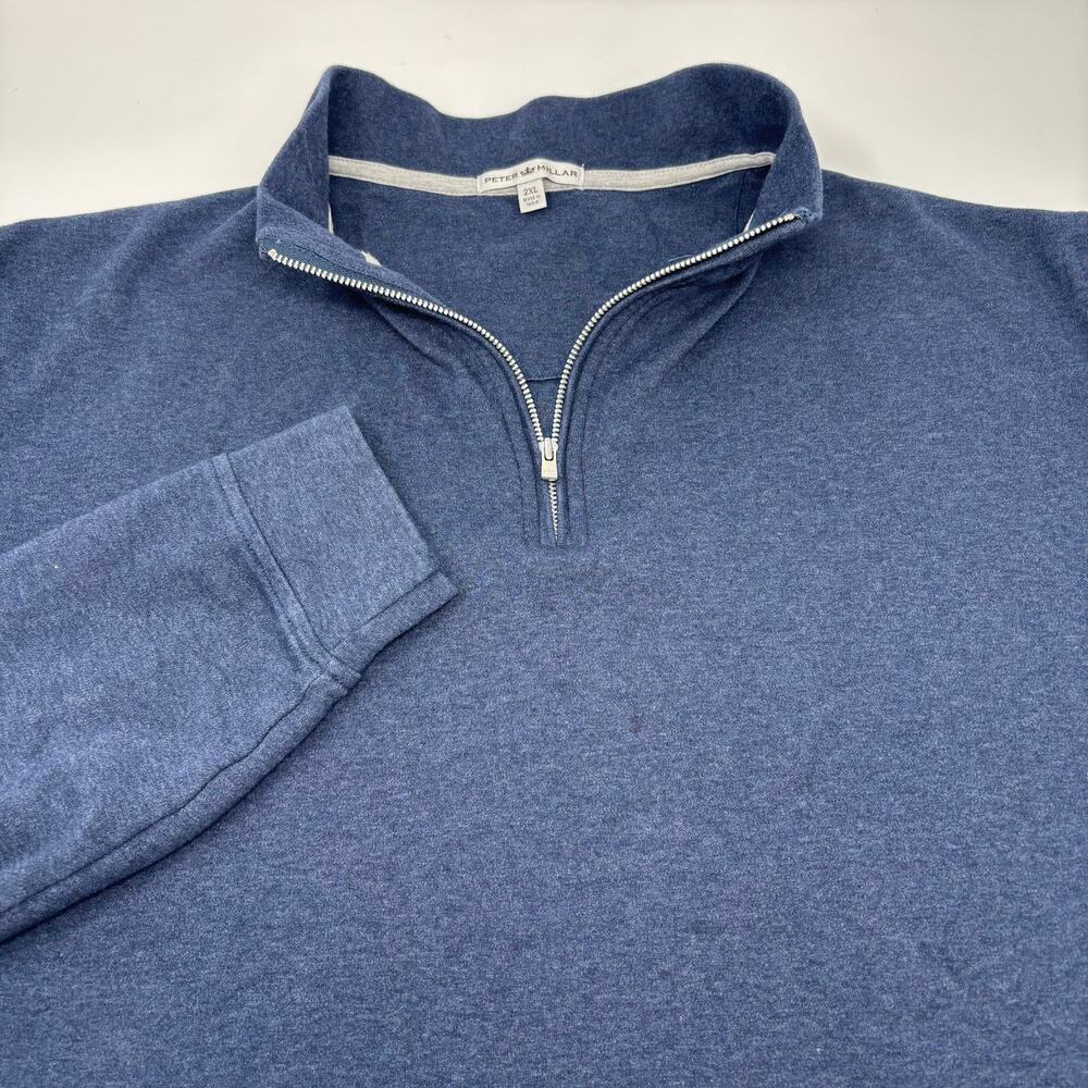 Peter Millar Mens 2XL Blue 1/4 Zip Long‎ Sleeve Pullover 100% Cotton Sweater